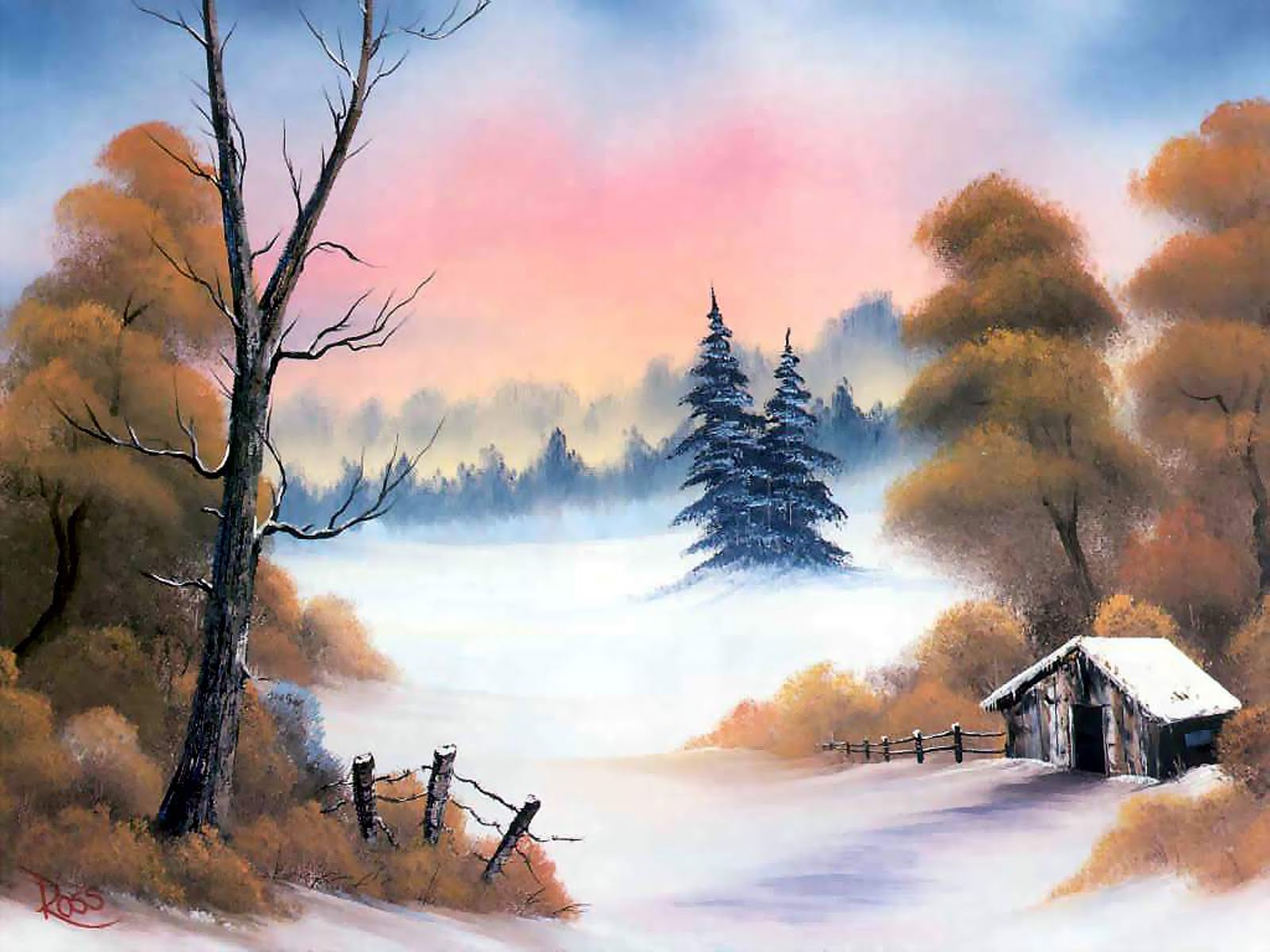 Боб Росс зимний пейзаж