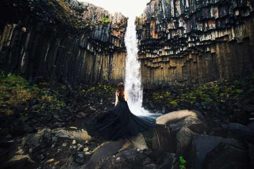 Lonely Girl and Waterfall