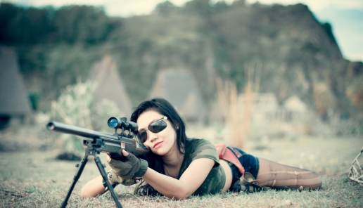 Beautiful Sexy Girl Sniper with Rifle