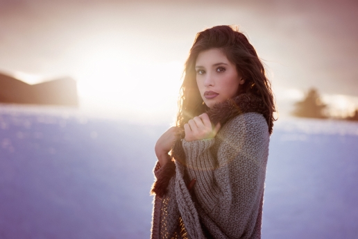 Cute Girl with Pretty Lips in the Winter Field