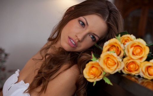 Pretty Sexy Hot Girl Eufrat with Orange Flowers